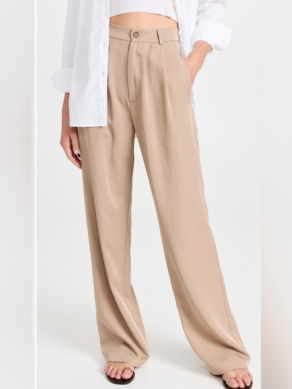 Reformation Mason Pant Tan Brown Wide Leg Mid Rise Slouchy Pants Trousers Size 6